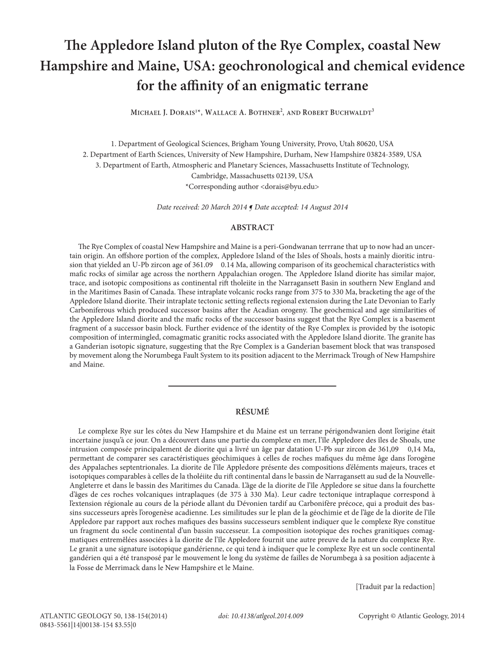 The Appledore Island Pluton of the Rye Complex, Coastal New Hampshire and Maine, USA: Geochronological and Chemical Evidence for the Affinity of an Enigmatic Terrane