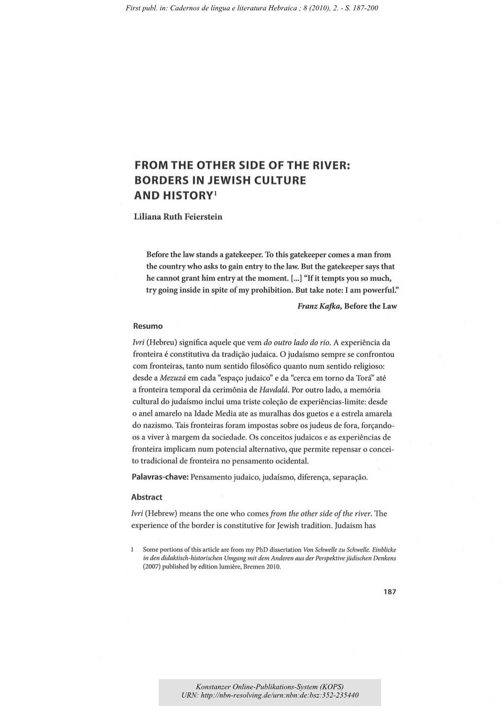 From the Other Side of the River : Borders in Jewish Culture and History