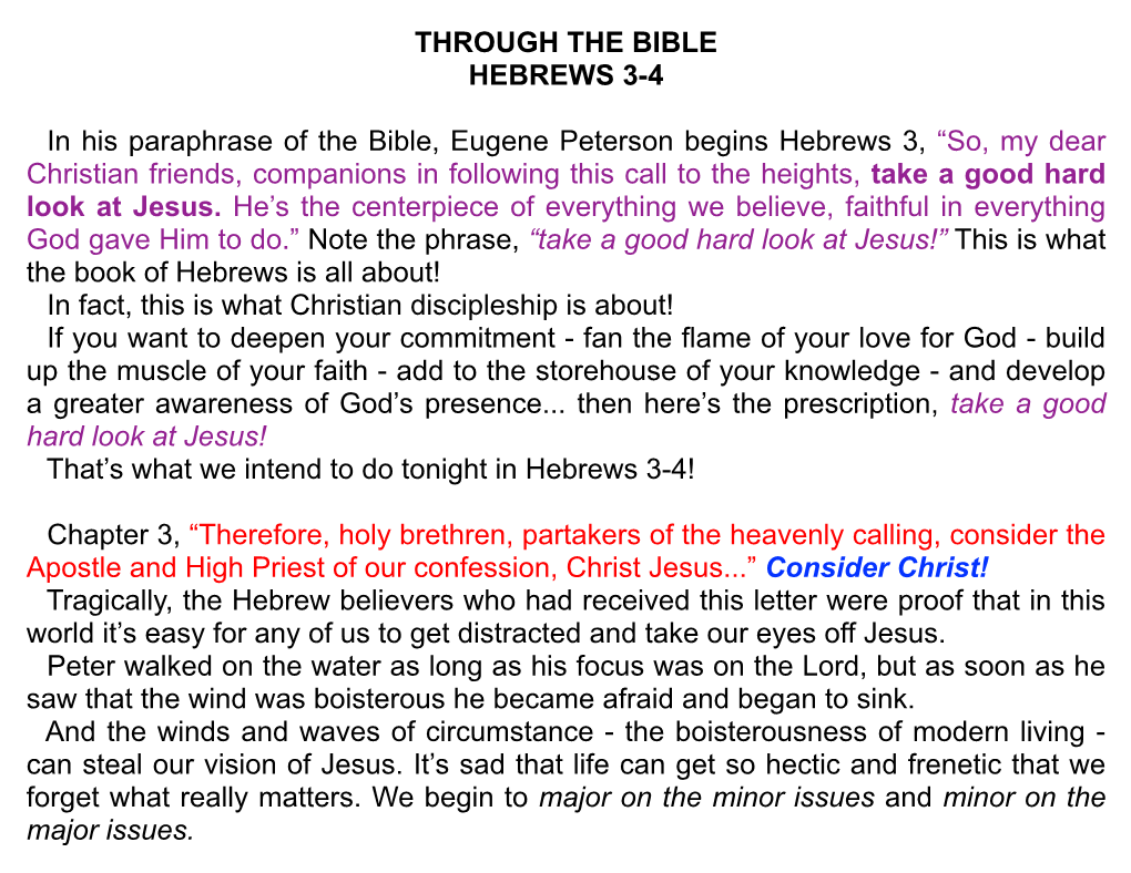 THROUGH the BIBLE HEBREWS 3-4 in His Paraphrase of the Bible