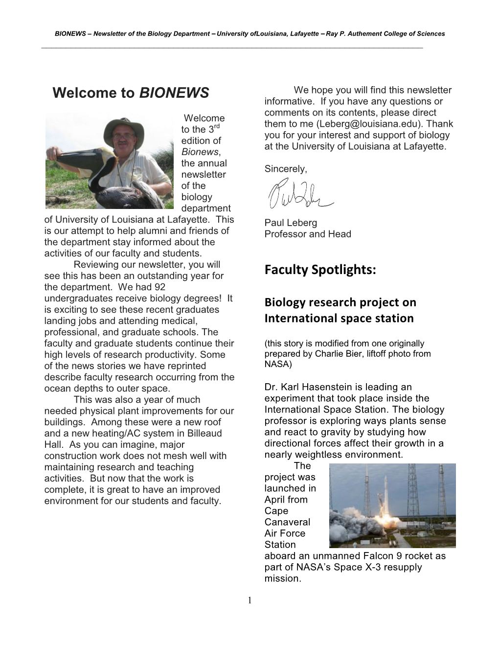 2015 Biology Department Newsletter