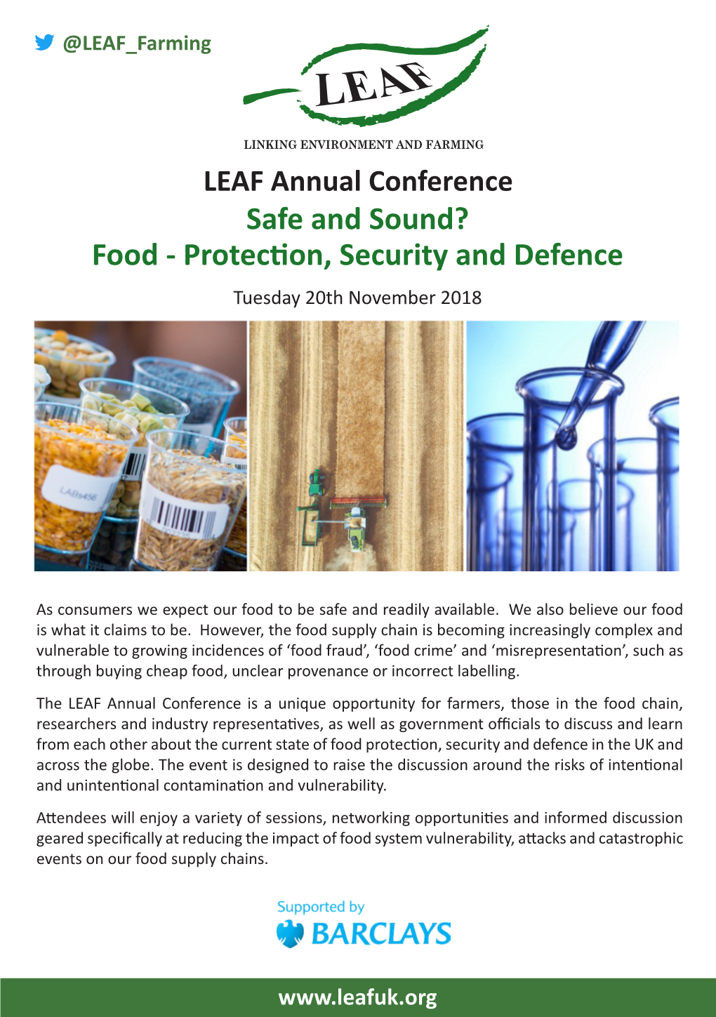 Safe and Sound? Food - Protection, Security and Defence Tuesday 20Th November 2018