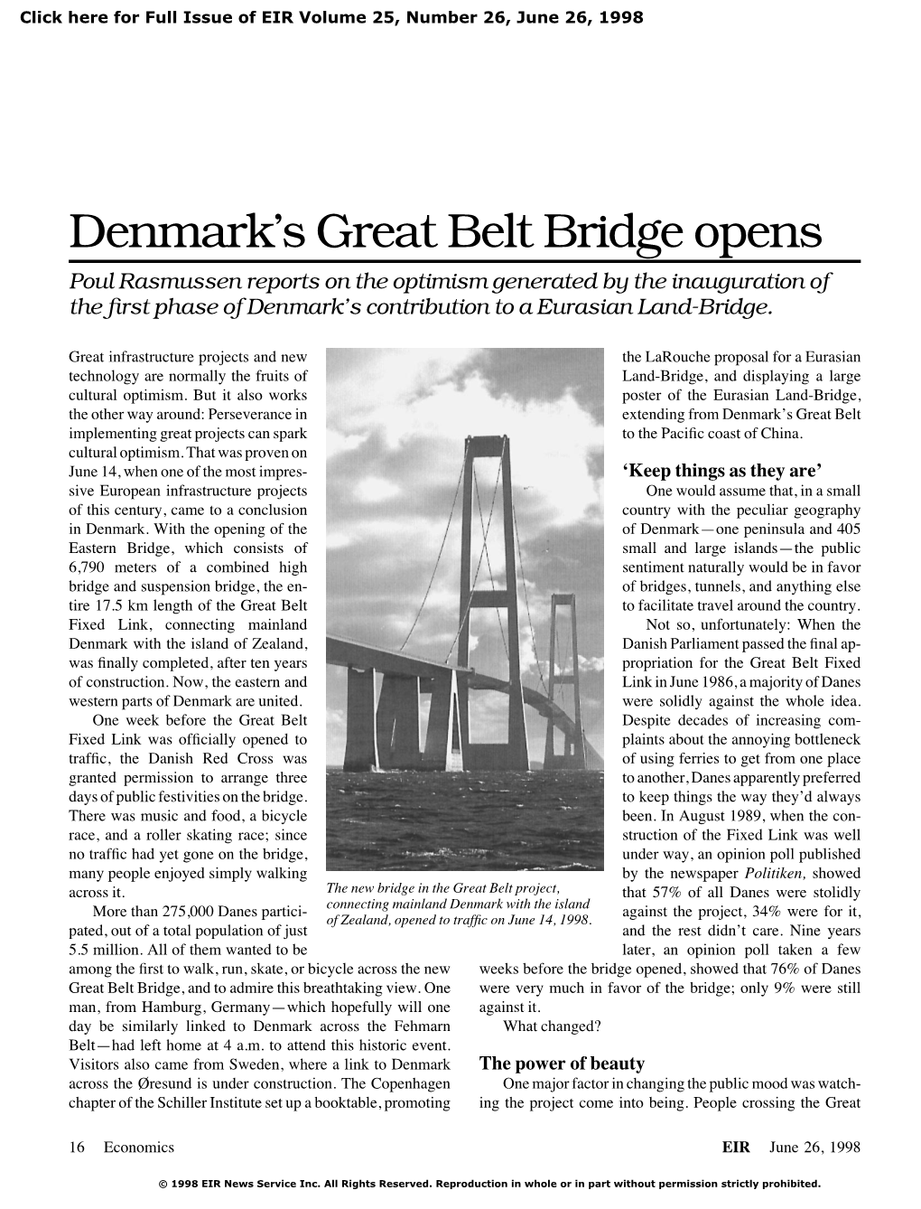 Denmark's Great Belt Bridge Opens