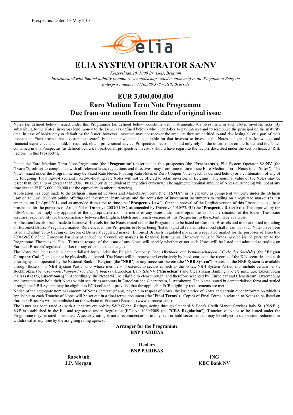 Elia System Operator Sa/Nv