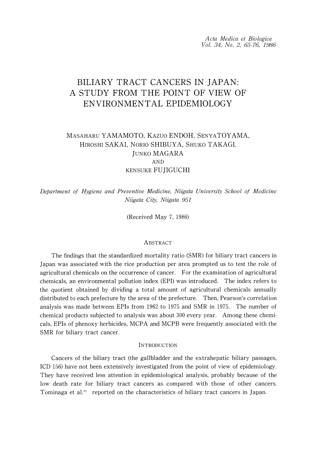 Biliary Tract Cancers in Japan: a Study from the Point of View of Environmental Epidemiology