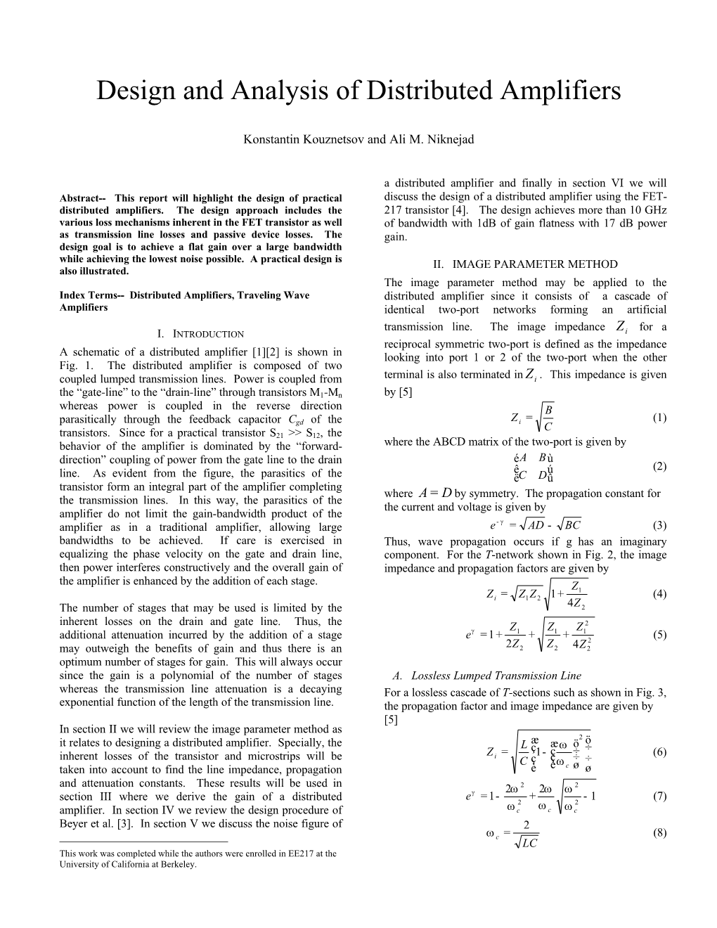 Design and Analysis of Distributed Amplifiers