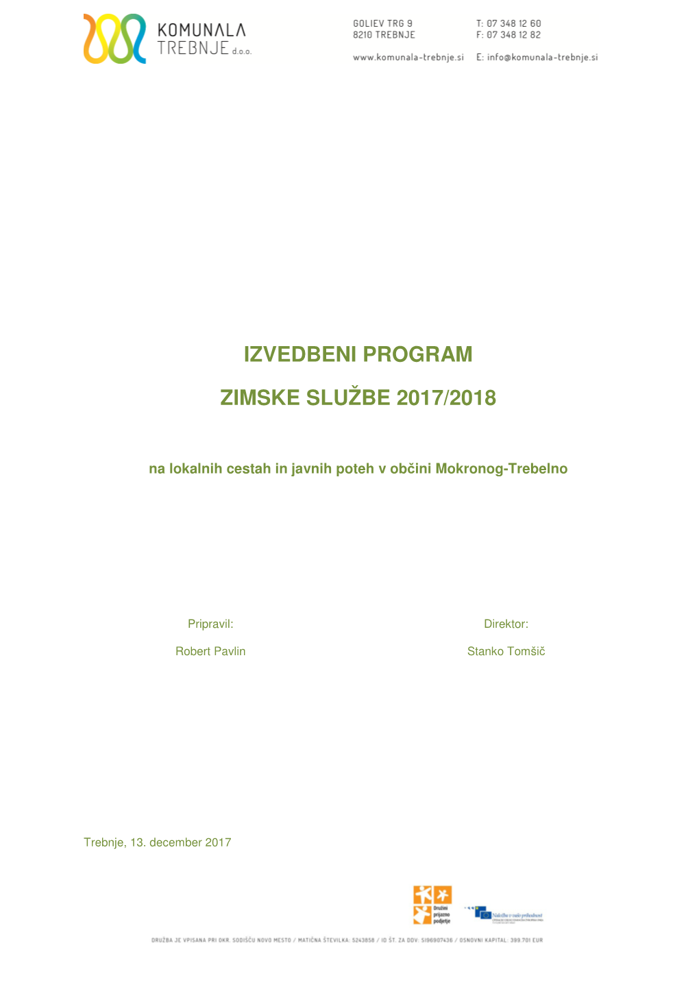 Izvedbeni Program Zimske Službe Občina