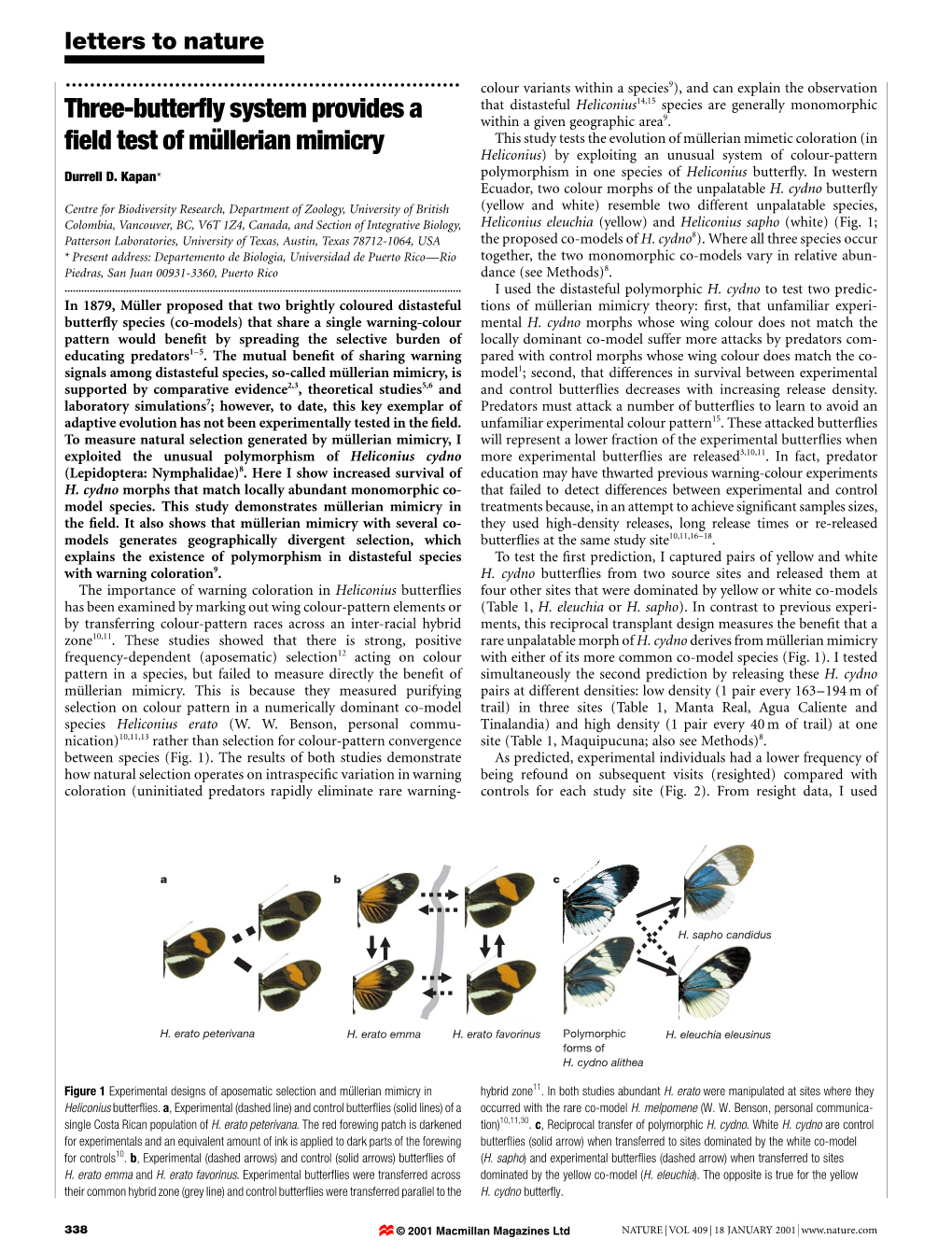 Three-Butter¯Y System Provides a Field Test of Muè Llerian Mimicry