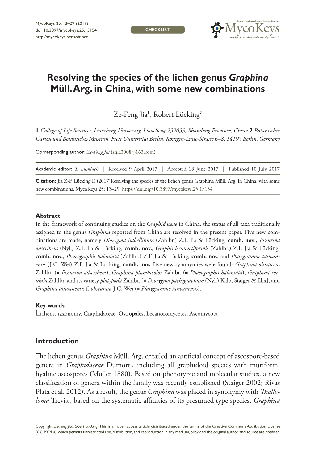 Resolving the Species of the Lichen Genus Graphina Müll