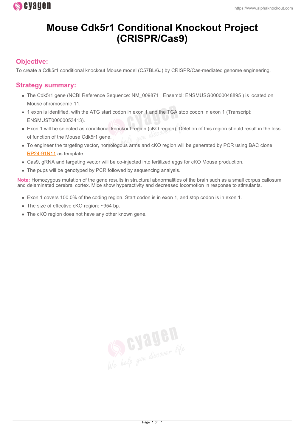 Mouse Cdk5r1 Conditional Knockout Project (CRISPR/Cas9)