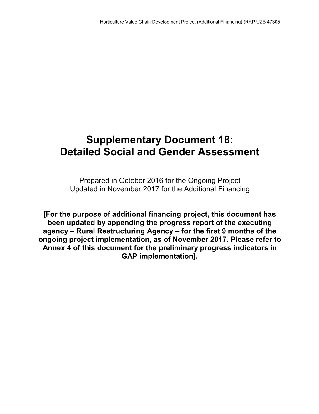 Detailed Social and Gender Assessment