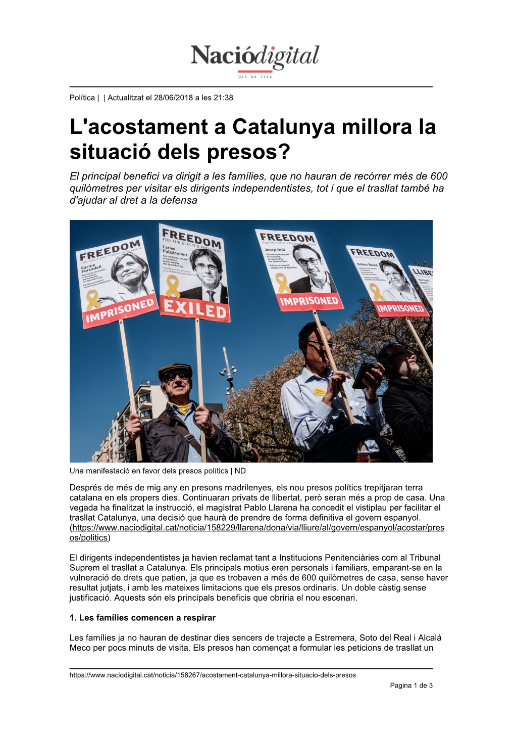 L'acostament a Catalunya Millora La Situació Dels Presos?