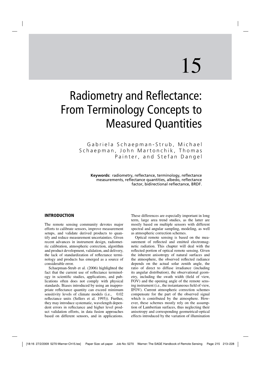 Radiometry and Reflectance: from Terminology Concepts to Measured