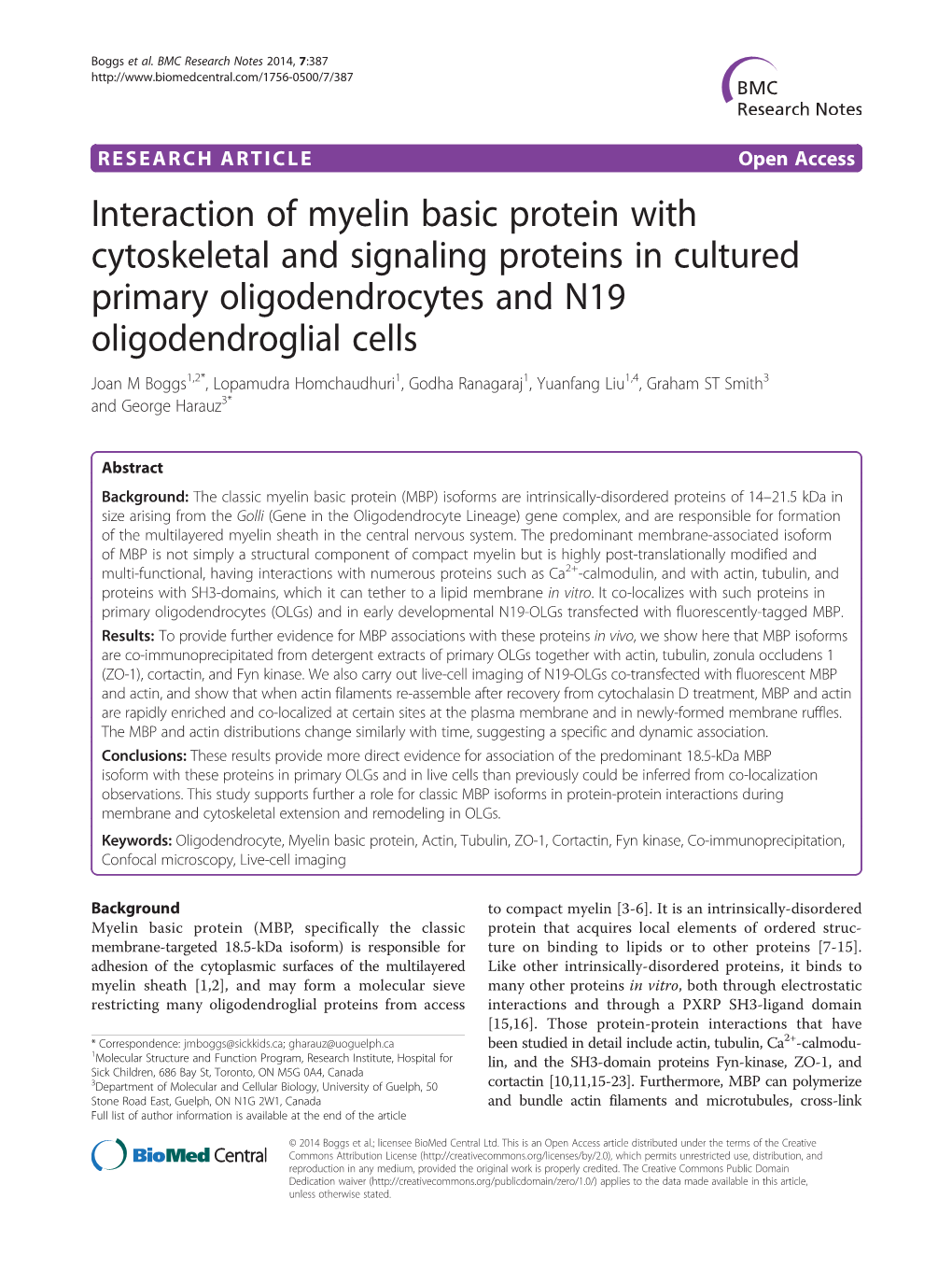 Interaction of Myelin Basic Protein with Cytoskeletal and Signaling Proteins