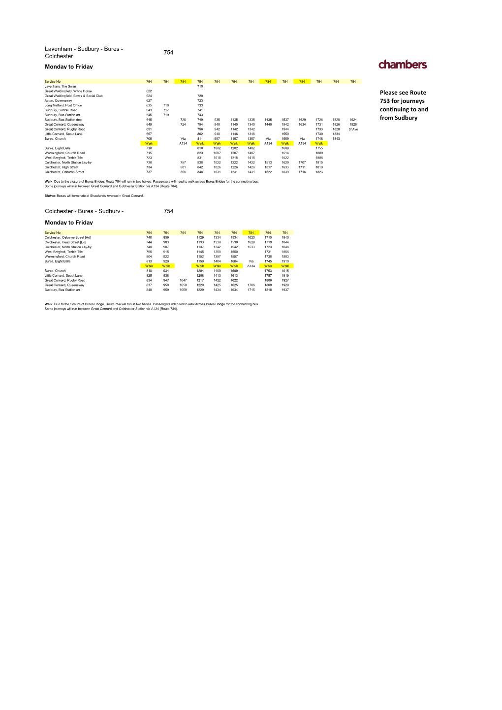 Please See Route 753 for Journeys Continuing to and from Sudbury