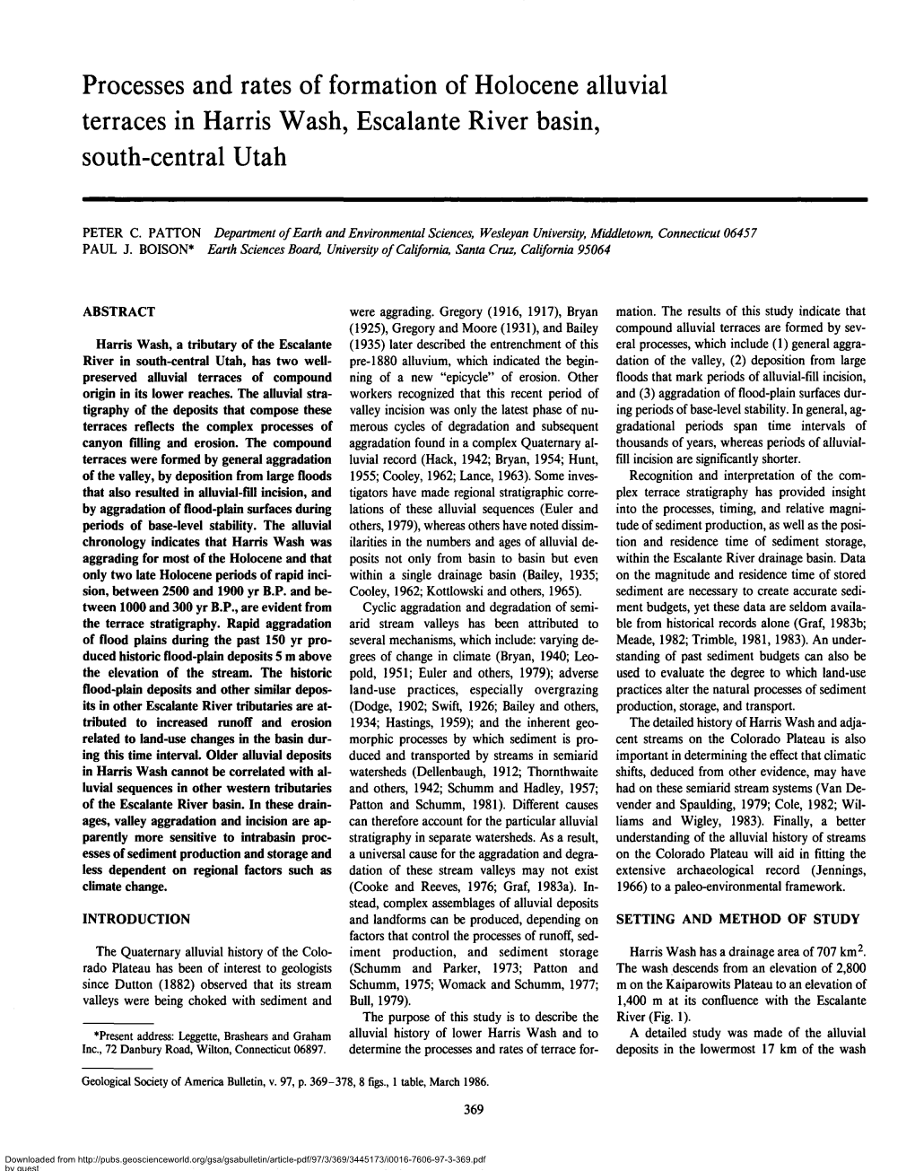 Processes and Rates of Formation of Holocene Alluvial Terraces in Harris Wash, Escalante River Basin, South-Central Utah