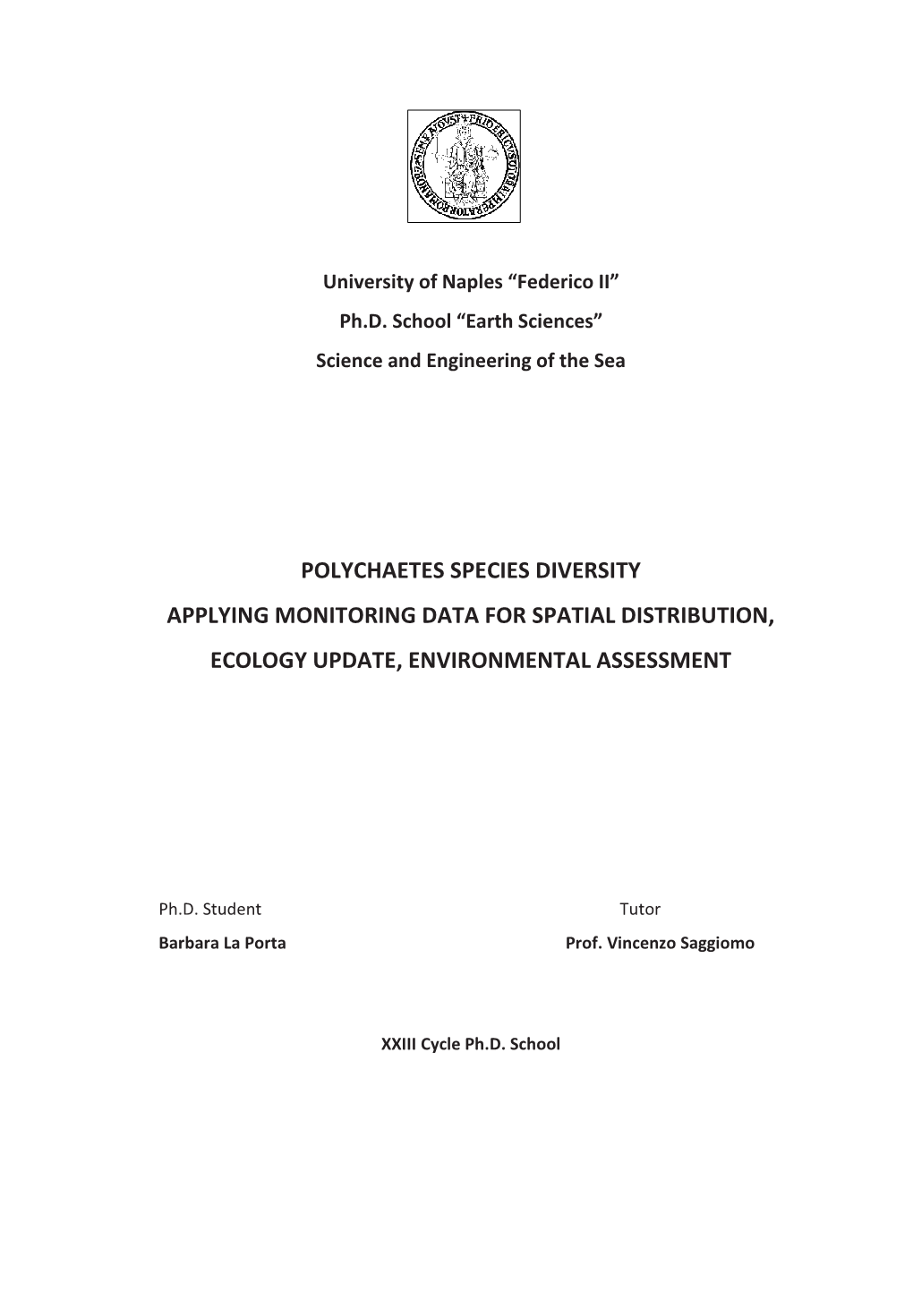 Polychaetes Species Diversity Applying