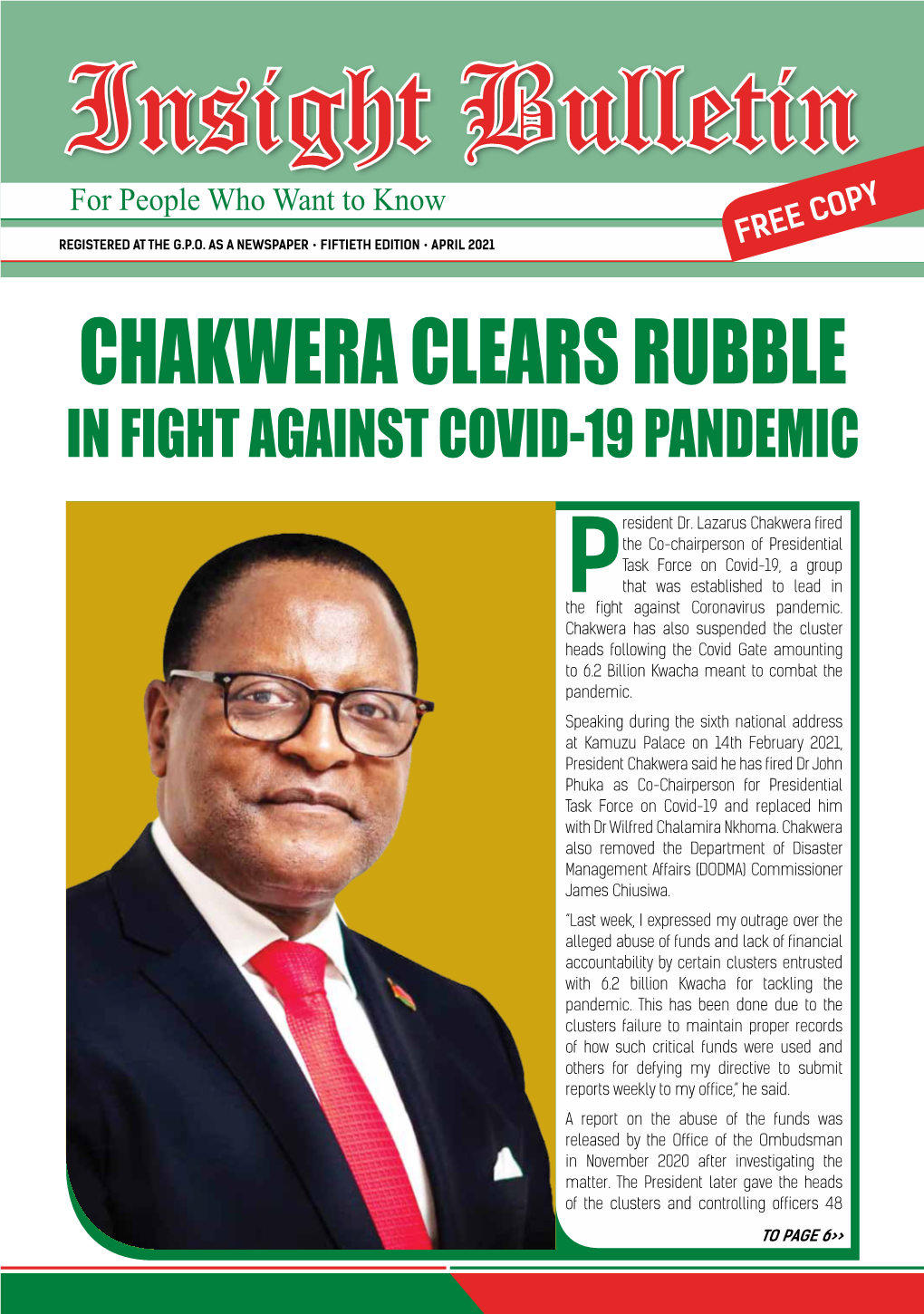 Chakwera Clears Rubble in Fight Against Covid-19 Pandemic