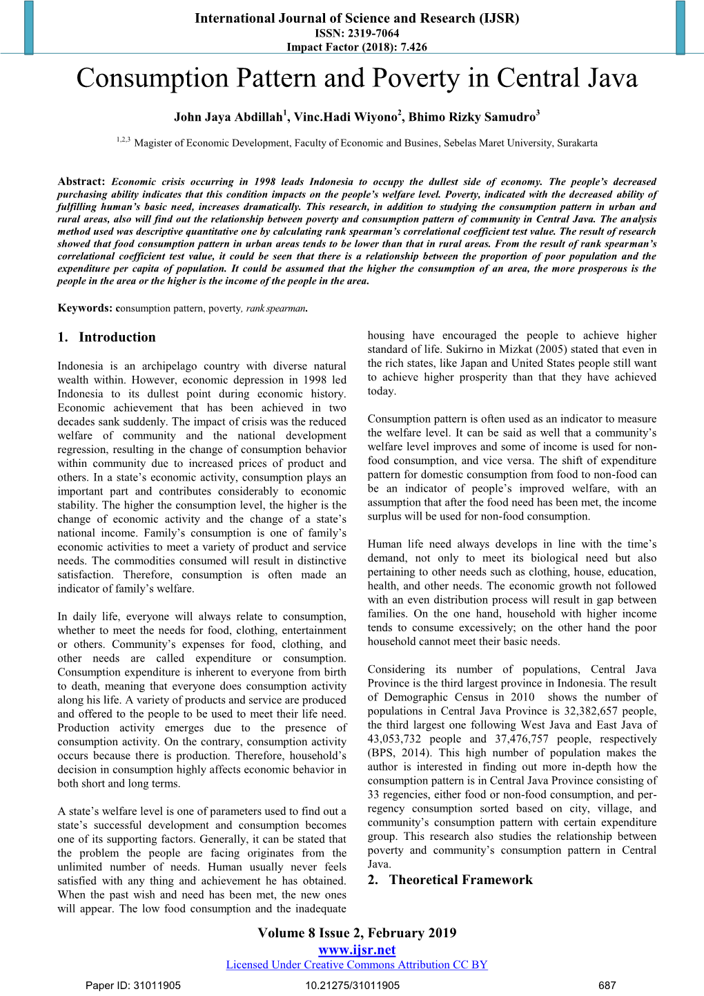 Consumption Pattern and Poverty in Central Java