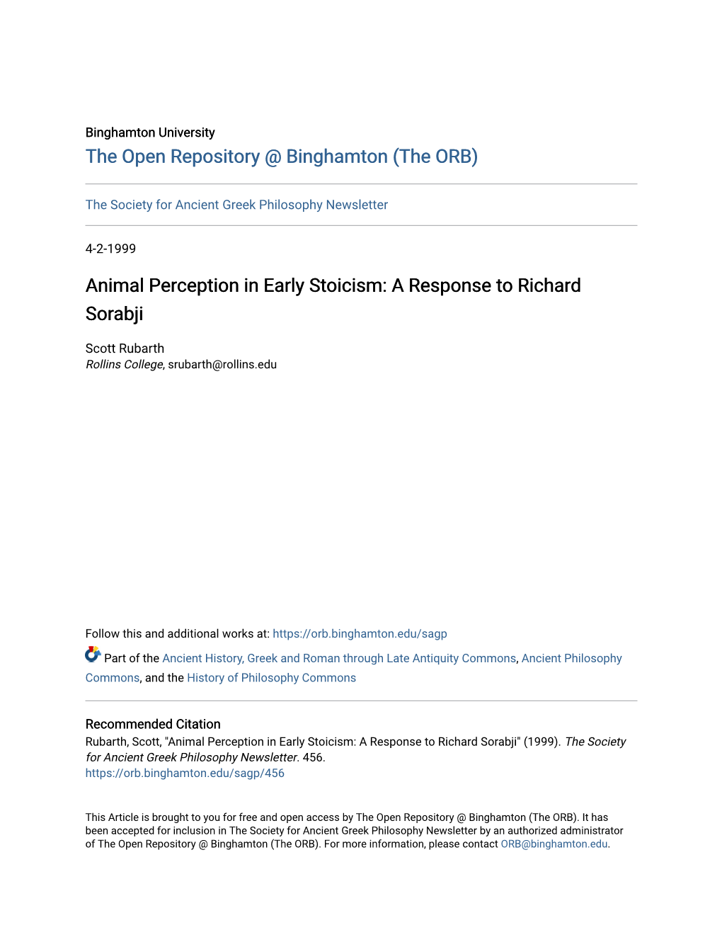 Animal Perception in Early Stoicism: a Response to Richard Sorabji