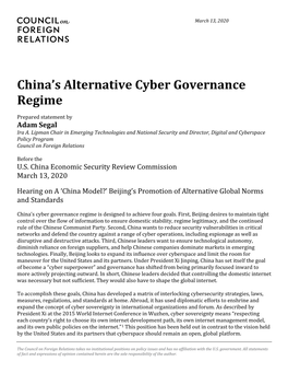 China's Alternative Cyber Governance Regime