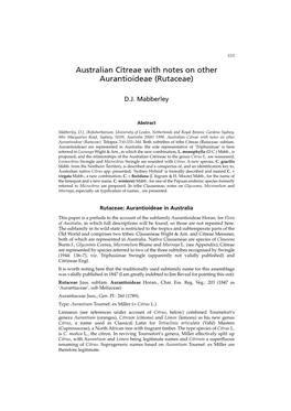 Australian Citreae with Notes on Other Aurantioideae (Rutaceae)