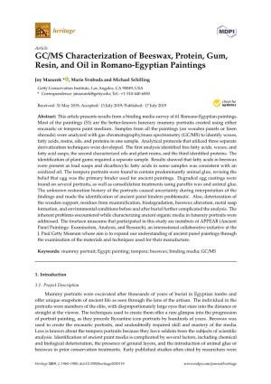 GC/MS Characterization of Beeswax, Protein, Gum, Resin, and Oil in Romano-Egyptian Paintings