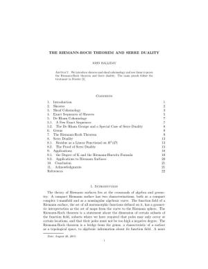 THE RIEMANN-ROCH THEOREM and SERRE DUALITY Contents 1
