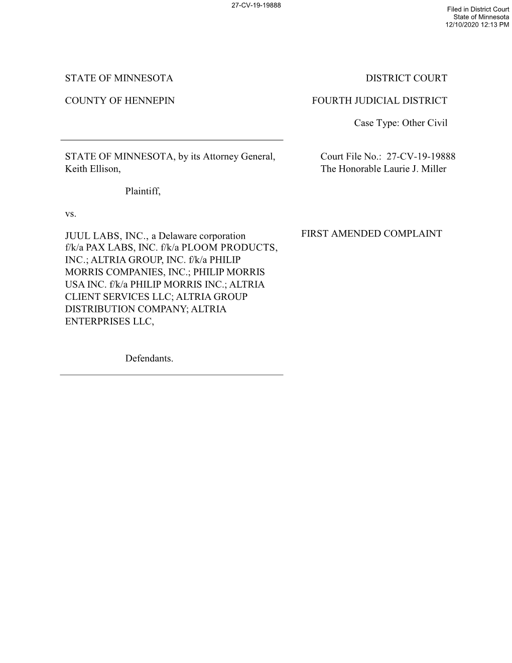 Filed an Amended Complaint Against E-Cigarette Manufacturer JUUL