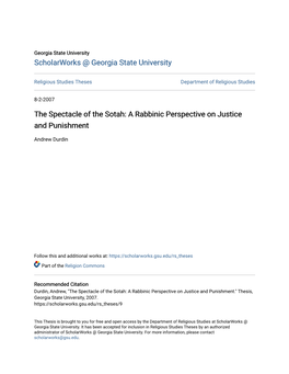 The Spectacle of the Sotah: a Rabbinic Perspective on Justice and Punishment