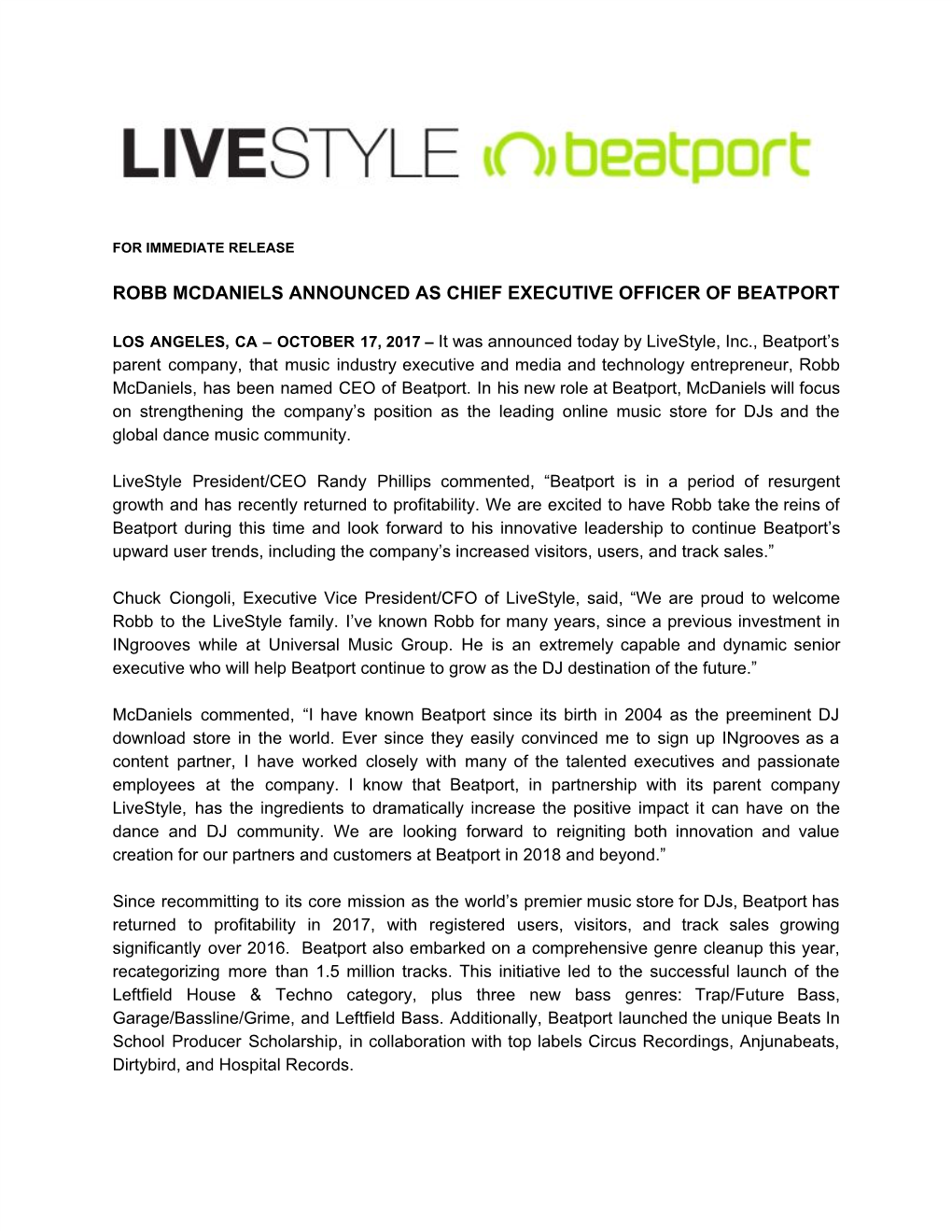 Robb Mcdaniels Announced As Chief Executive Officer of Beatport