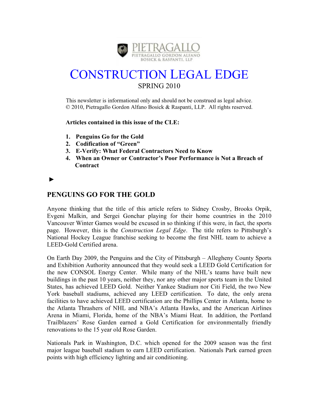 Construction Legal Edge Spring 2010