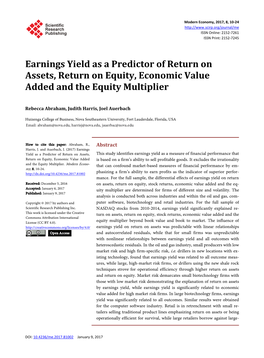Earnings Yield As a Predictor of Return on Assets, Return on Equity, Economic Value Added and the Equity Multiplier
