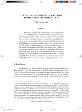 Population and State in Lan Na Prior to the Mid-Sixteenth Century*