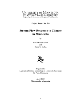 Stream Flow Response to Climate in Minnesota