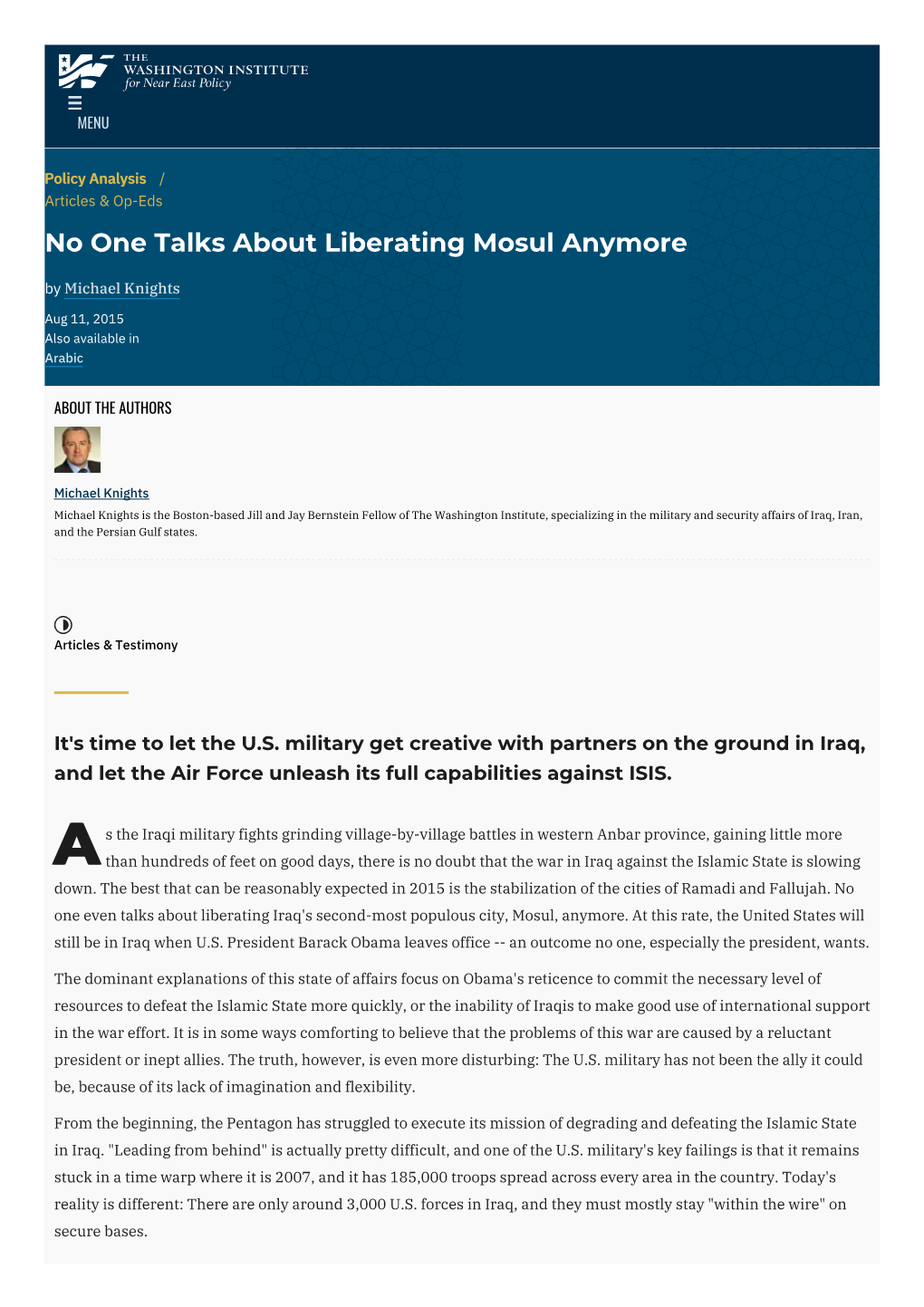 No One Talks About Liberating Mosul Anymore | the Washington Institute
