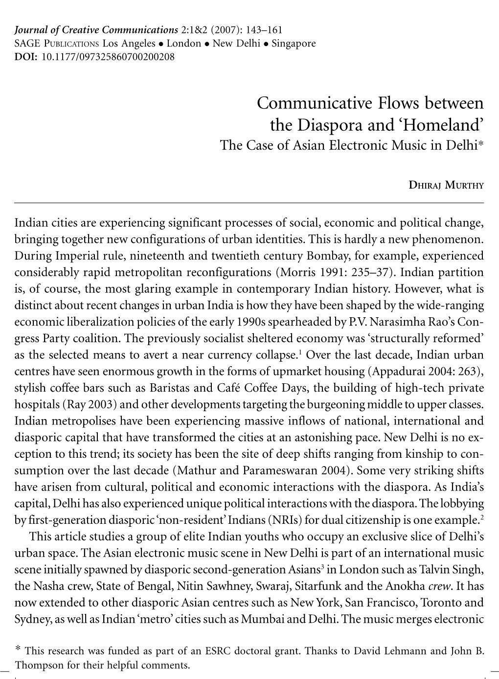 Communicative Flows Between the Diaspora and 'Homeland'