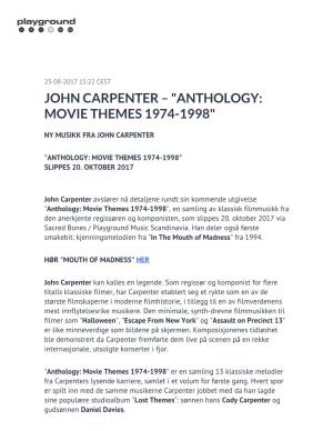 John Carpenter – "Anthology: Movie Themes 1974-1998"