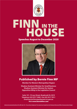 FINN in the HOUSE Speeches August to December 2020