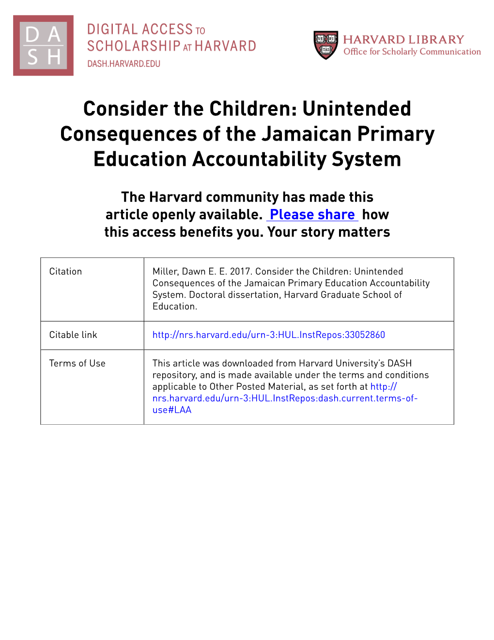 Consider the Children: Unintended Consequences of the Jamaican Primary Education Accountability System