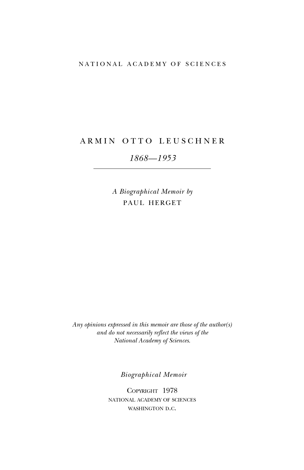 ARMIN OTTO LEUSCHNER January 16,1868-April 22,1953