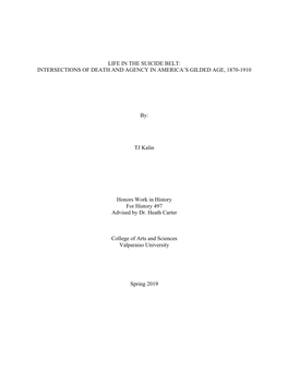 Life in the Suicide Belt: Intersections of Death and Agency in America’S Gilded Age, 1870-1910