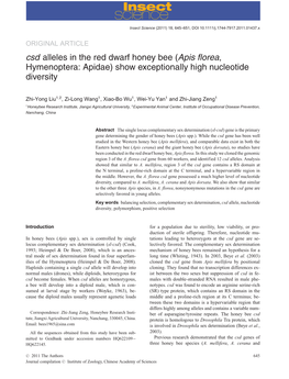 Csd Alleles in the Red Dwarf Honey Bee (Apis Florea, Hymenoptera: Apidae