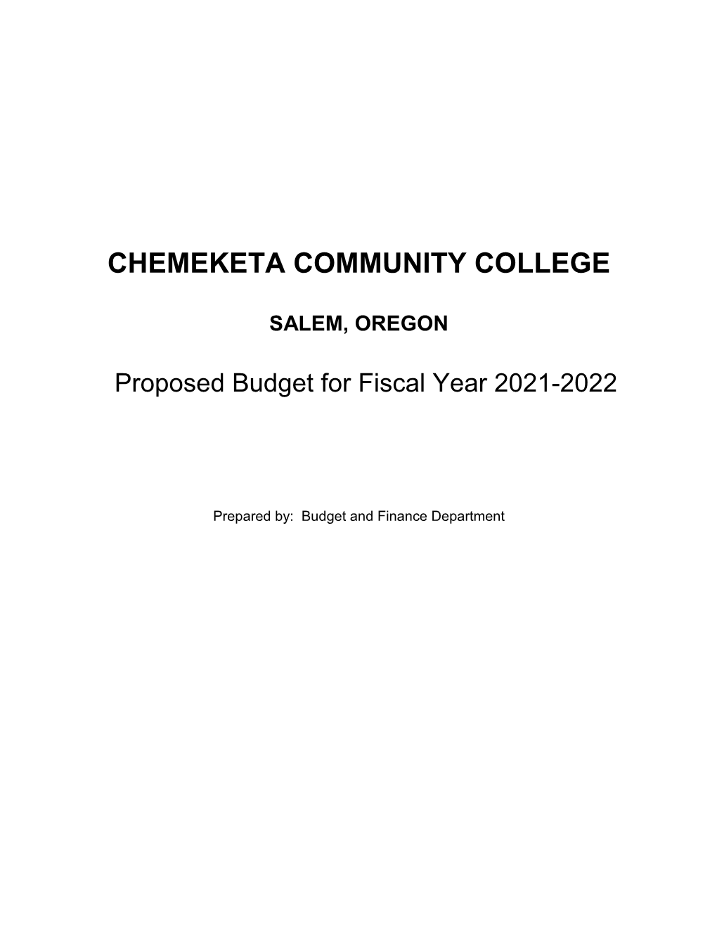 Proposed Budget for Fiscal Year 2021-2022