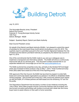 July 15, 2015 the Honorable Brenda Jones, President Detroit City