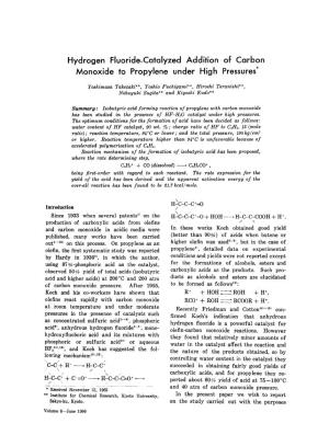Hydrogen Fluoride-Catalyzed Addition of Carbon Monoxide to Propylene Under High Pressures*