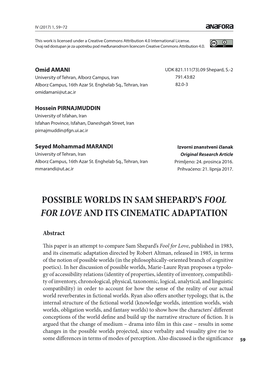 Possible Worlds in Sam Shepard's Fool for Love