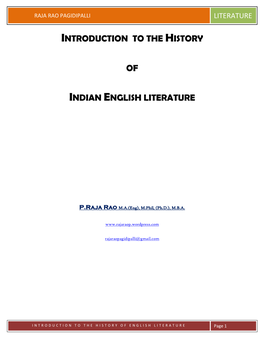 Introduction to the History of Indian English Literature