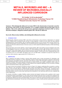 Metals, Microbes and Mic – a Review of Microbiologically Influenced Corrosion