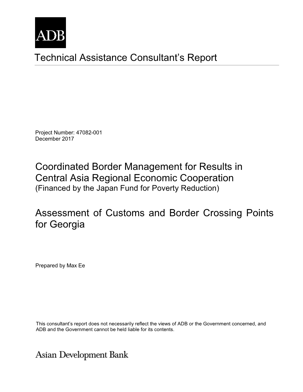 Assessment of Customs and Border Crossing Points for Georgia