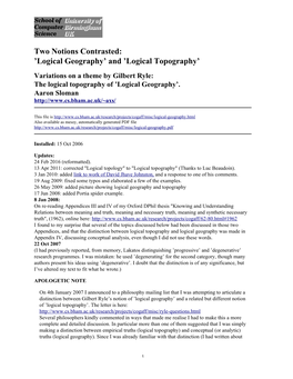 Logical Geography and Topography Aaron Sloman